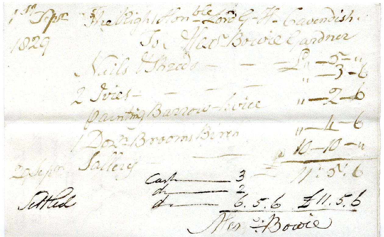 Devonshire MSS AS 3101, folio z pakietu rachunków uregulowanych przez Pinder Simpsona dla Lorda George