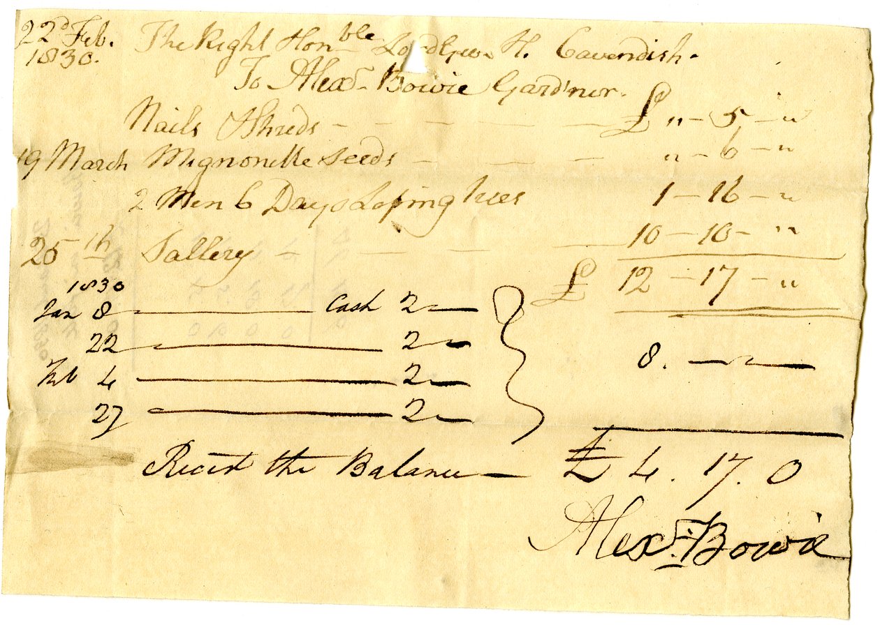 Devonshire MSS AS 3101, folio z pakietu rachunków uregulowanych przez Pinder Simpsona dla Lorda George
