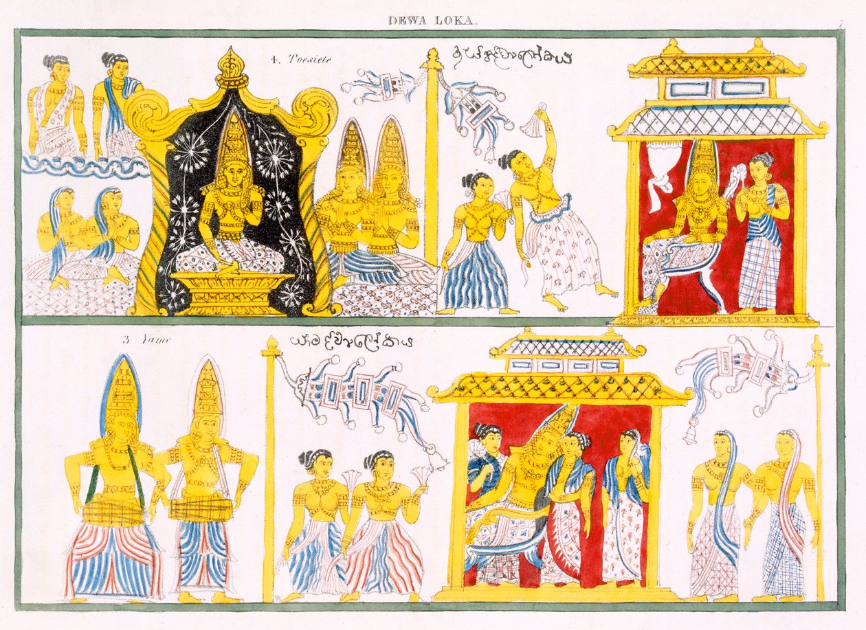 Dewa Loka, z Historii i doktryny buddyzmu Edwarda Uphama, 1829 autorstwa English School