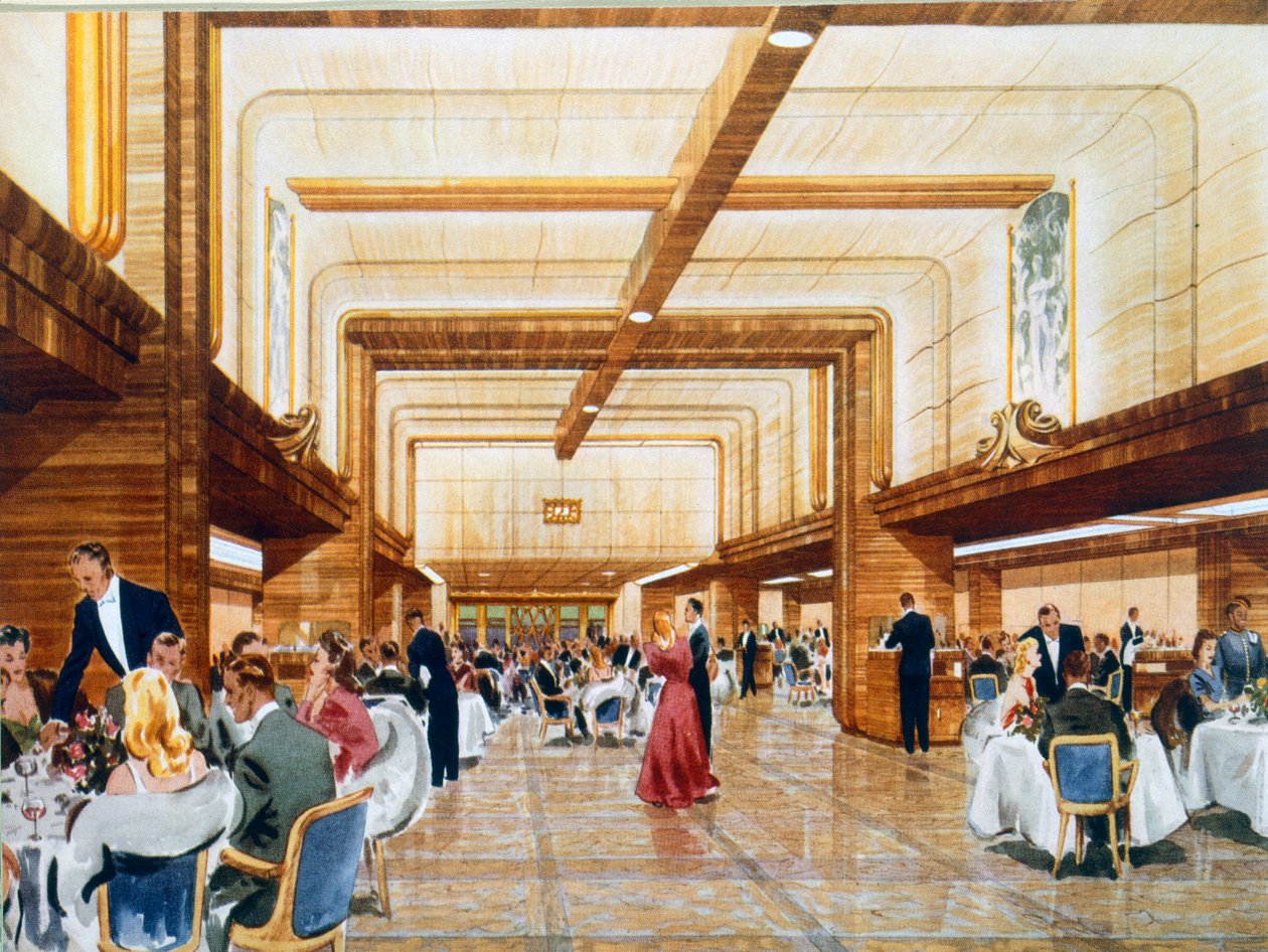 Kolacja i taniec na pokładzie RMS Caronia, z broszury promocyjnej, 1947 autorstwa English School