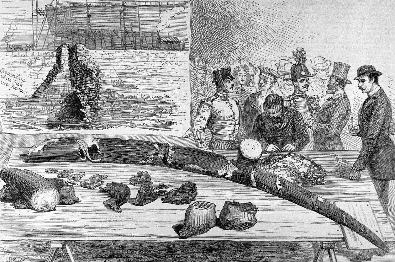 Odkrycie szczątków skamieniałości w Leghorn w Toskanii, z The Illustrated London News, 21 stycznia 1882 r. autorstwa English School