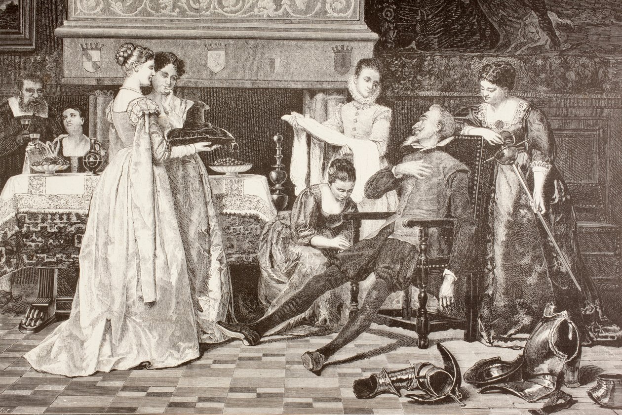 Don Kichot w domu księcia i księżnej (litho) autorstwa English School