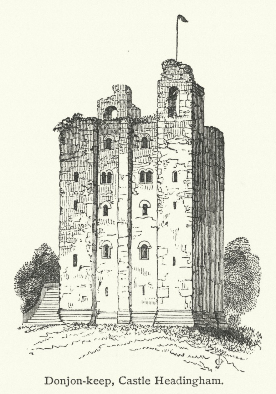 Donjon-keep, zamek Headingham (rycina) autorstwa English School