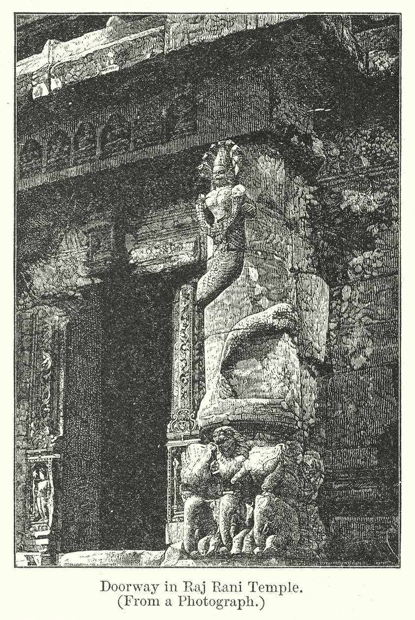 Drzwi w świątyni Raj Rani (grawerunek) autorstwa English School