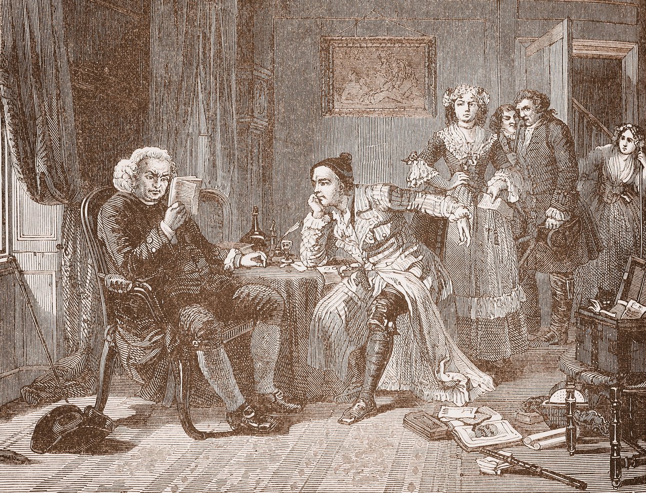 Dr Johnson ratuje Goldsmitha od swojej gospodyni autorstwa English School