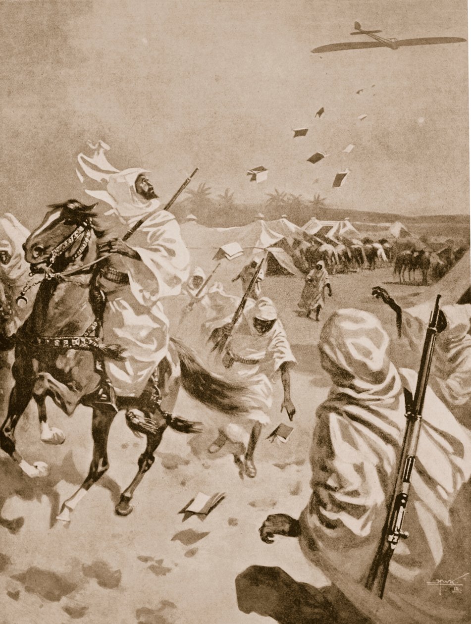 Zrzucanie broszur na Arabów podczas wojny włosko-tureckiej, 1911-12 autorstwa English School