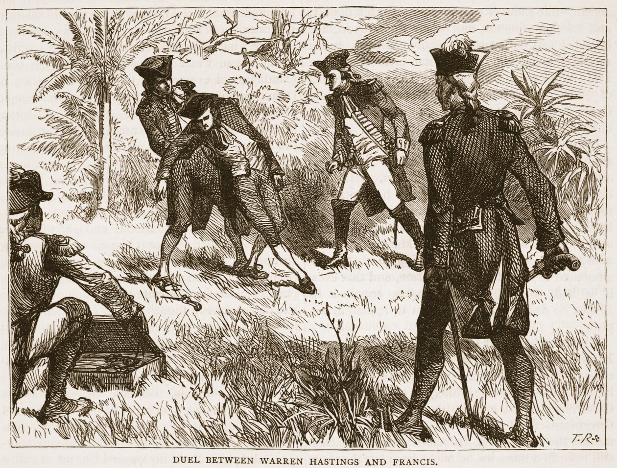 Pojedynek Warrena Hastingsa i Francisa, ilustracja z Cassells Illustrated History of India autorstwa Jamesa Granta, wyd. 1879 autorstwa English School