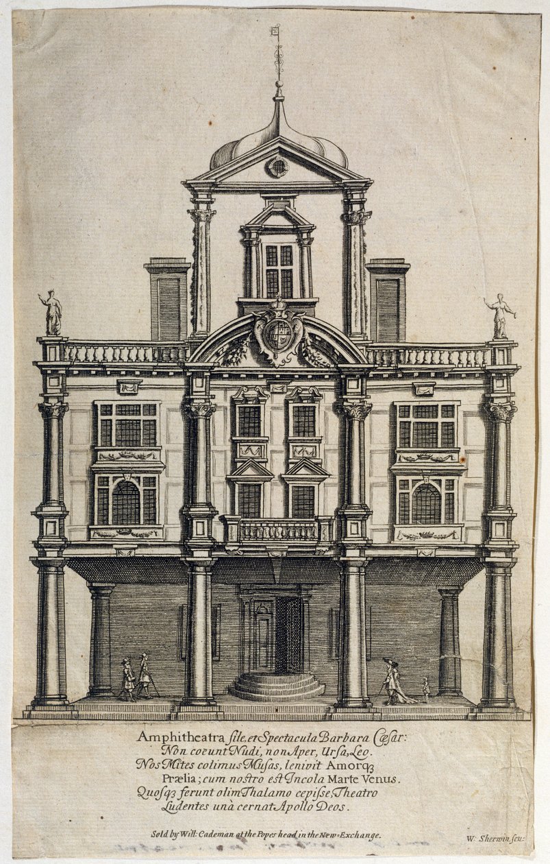 Dukes Theatre, Dorset Gardens, grawerowane przez W. Sherwina (ok. 1645-1711) 1673 autorstwa English School