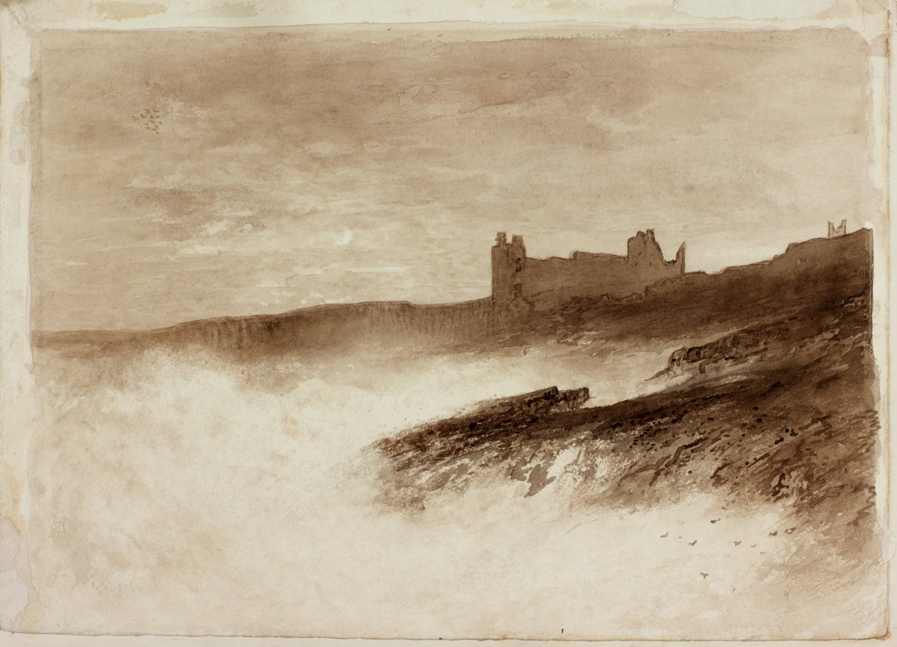 Zamek Dunstanburgh (atrament na papierze na karcie) autorstwa English School