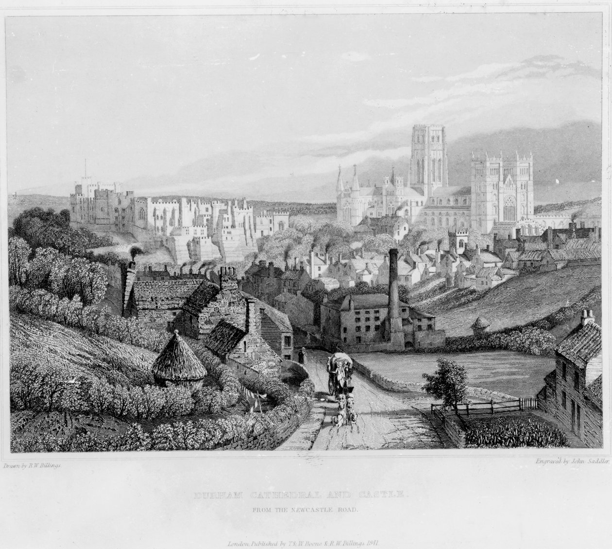 Katedra i zamek w Durham z Newcastle Road, 1841 autorstwa English School