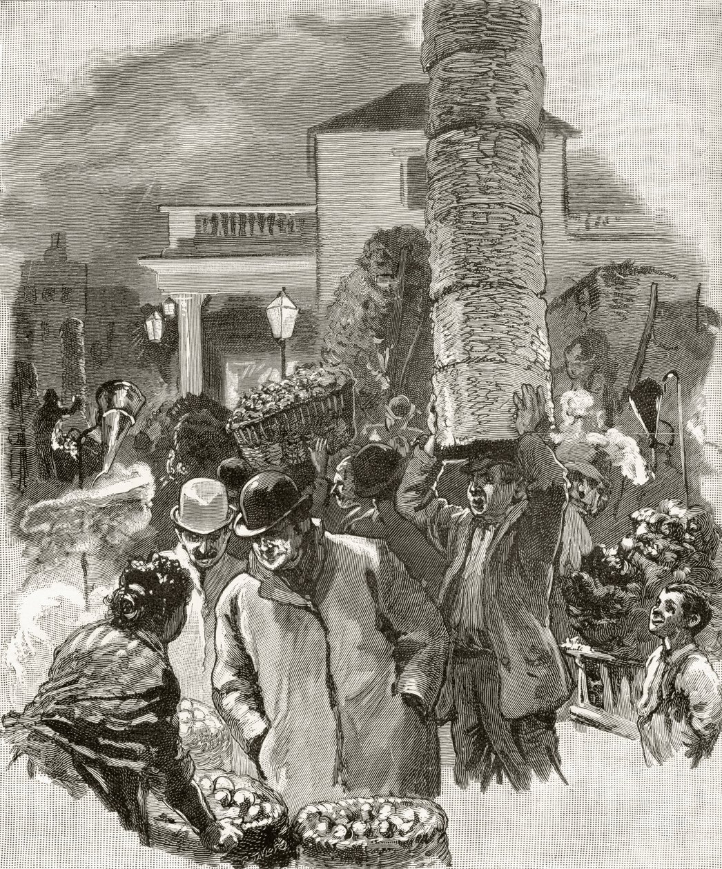 Wczesny poranek w Covent Garden, z „London Pictures: Drawn with Pen and Pencil”, ks. Richarda Lovetta, opublikowanej w 1890 r. (lito) autorstwa English School