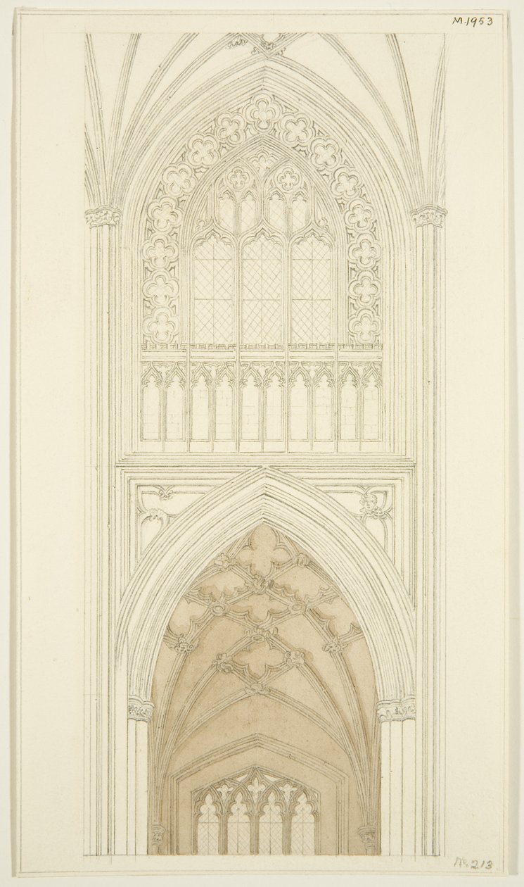 Wschodnia strona południowego transeptu St Mary Redcliffe (ołówek i akwarela na papierze) autorstwa English School