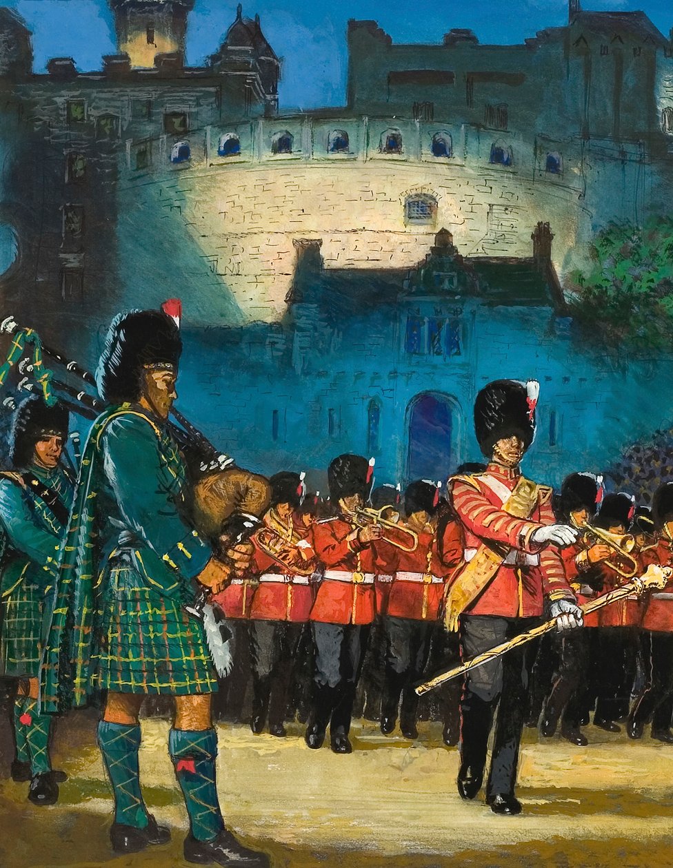 Edinburgh Tattoo (gwasz na papierze) autorstwa English School