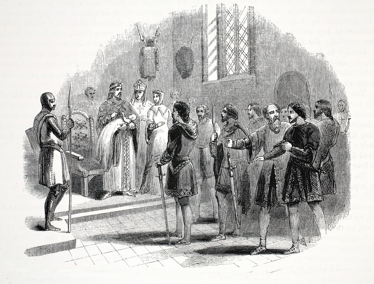 Edward I przedstawiający walijskim wodzom księcia urodzonego wśród nich w zamku Rhuddlan autorstwa English School