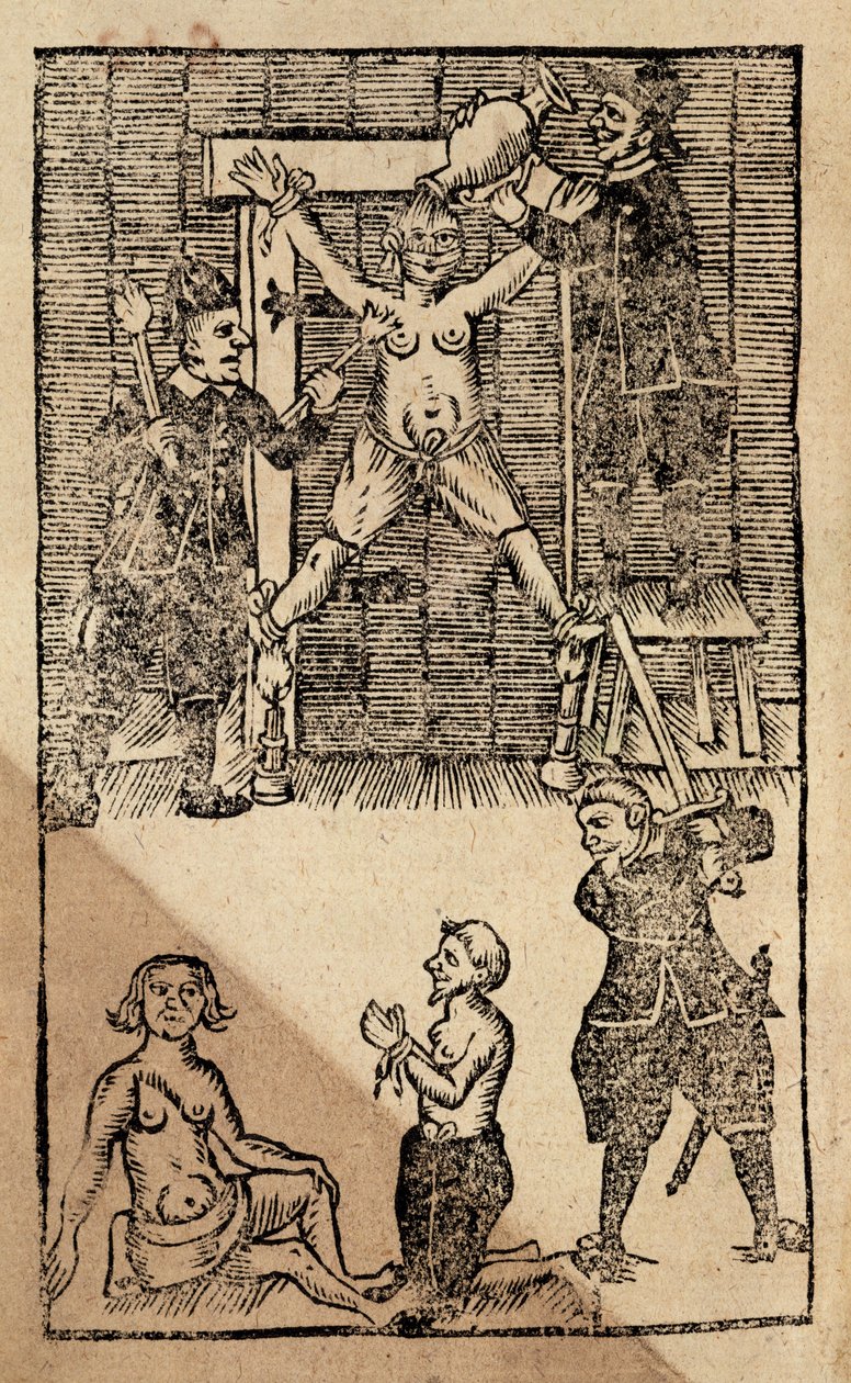 Np. 1475 f.1 Holenderscy osadnicy w Amboyna torturują angielskiego kupca przed masakrą w 1623 r., która położyła kres brytyjskiemu handlowi w Indiach Wschodnich (drzewryt) autorstwa English School