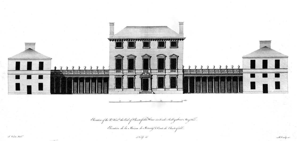Elewacja Rt. Honorowy hrabia Chesterfields House, 1767 autorstwa English School