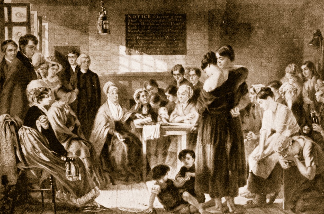 Elżbieta Fry czyta Biblię w więzieniu autorstwa English School