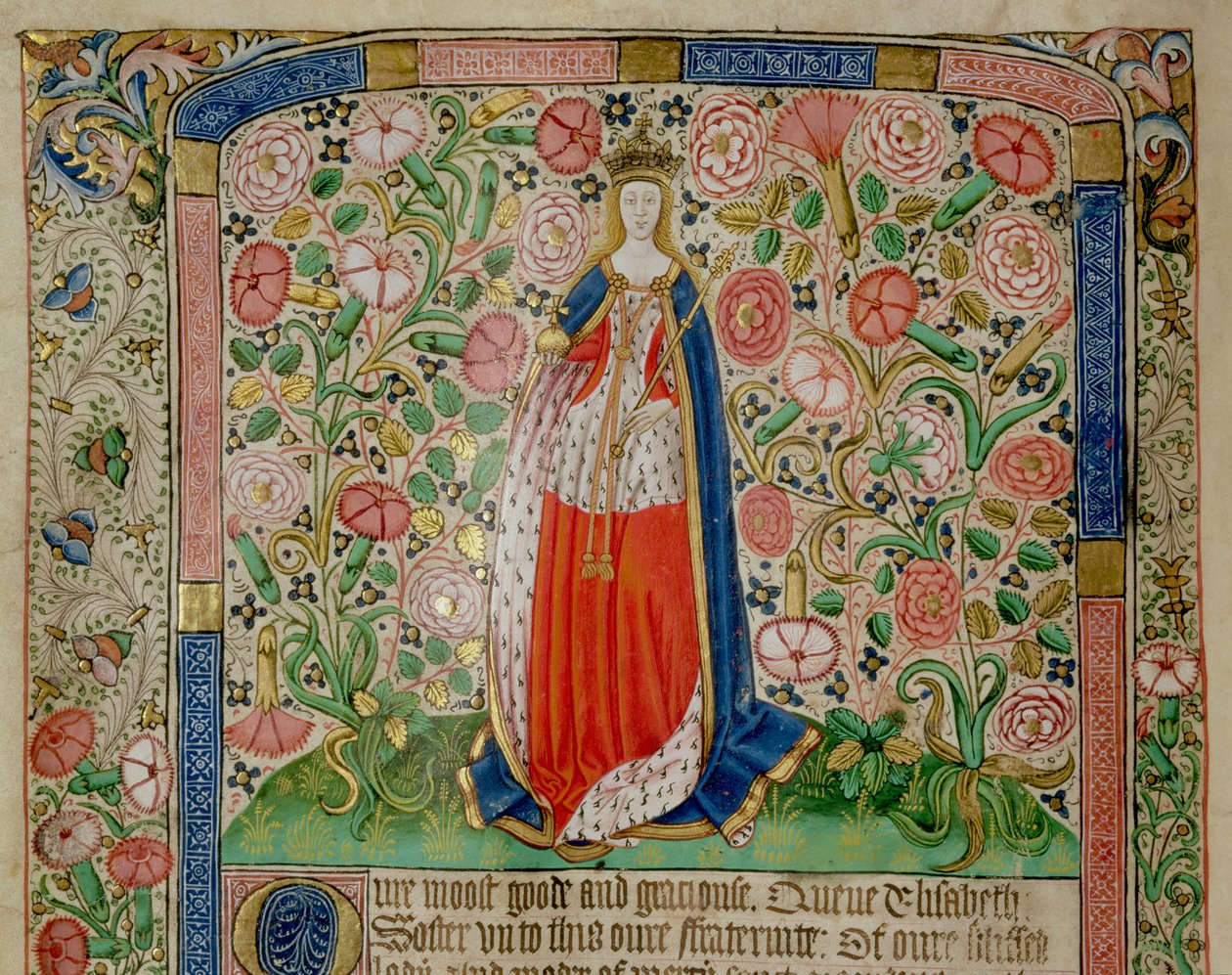 Elizabeth Woodville (c.1437-92) Królowa Małżonka króla Anglii Edwarda IV (1442-83) (welum) (szczegóły z 70062) autorstwa English School
