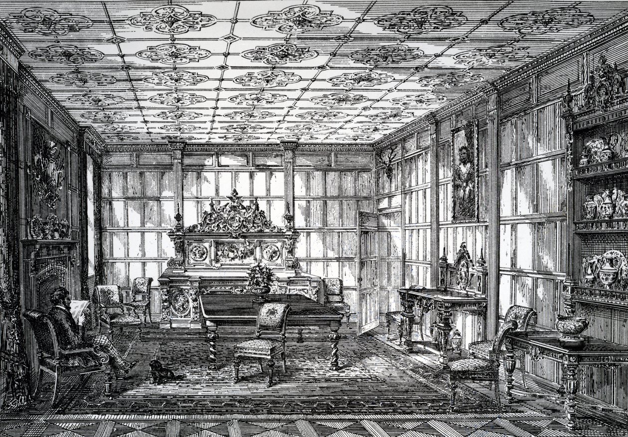 Jadalnia elżbietańska, opublikowana w The House-Furnisher & Decorator, 1 października 1872 r. autorstwa English School