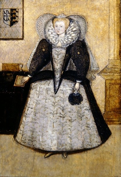 Elżbietański portret młodej zamężnej pani Golbourne, z domu Fleetwood (olej na desce) autorstwa English School