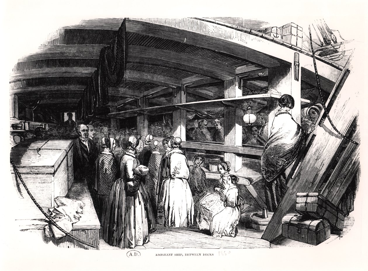 Statek emigrantów, między pokładami, 1850 autorstwa English School