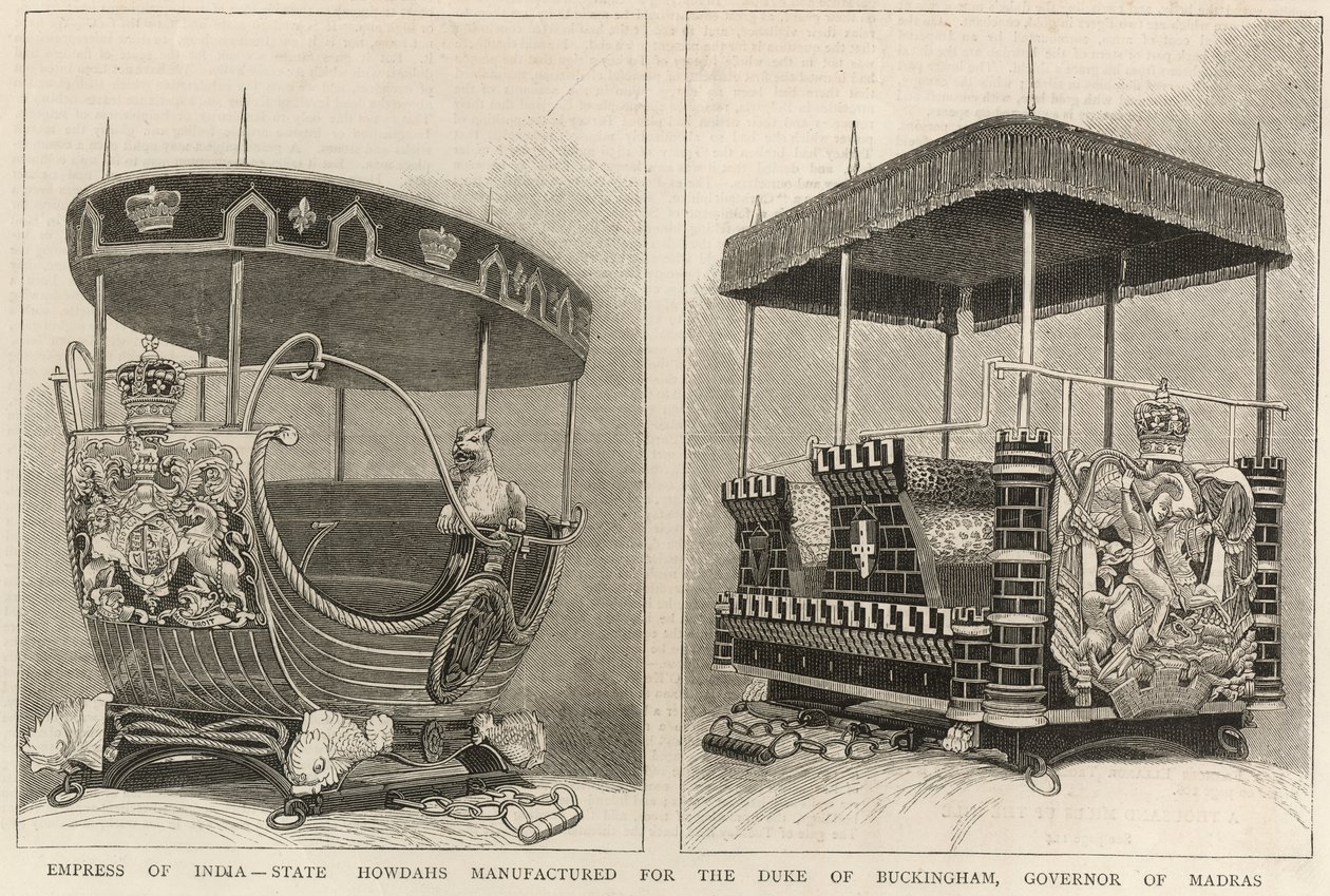 Cesarzowa Indii: stanowe howdah produkowane dla księcia Buckingham, gubernatora Madrasu, z The Graphic, 3 lutego 1877 autorstwa English School