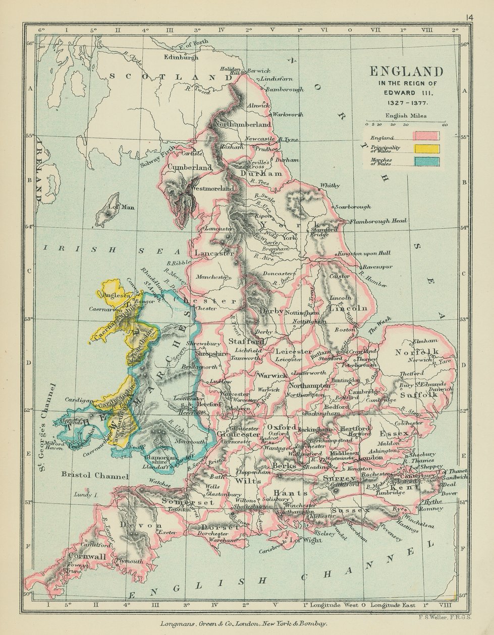 Anglia za panowania Edwarda III (kolorowa litografia) autorstwa English School