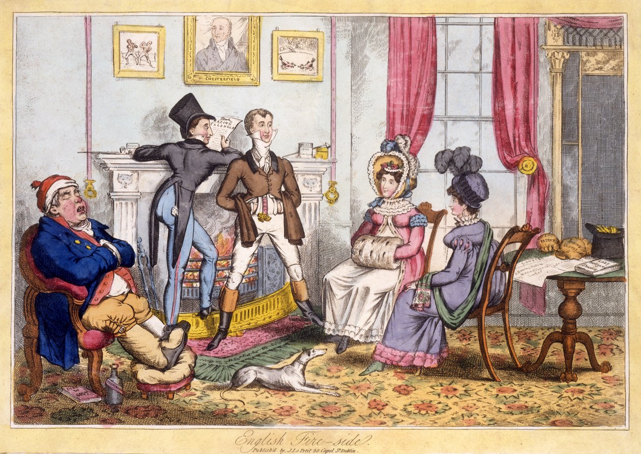 Angielski kominek, wyd. J. lePetit, Dublin, ok.1820 (rycina ręcznie kolorowana) autorstwa English School