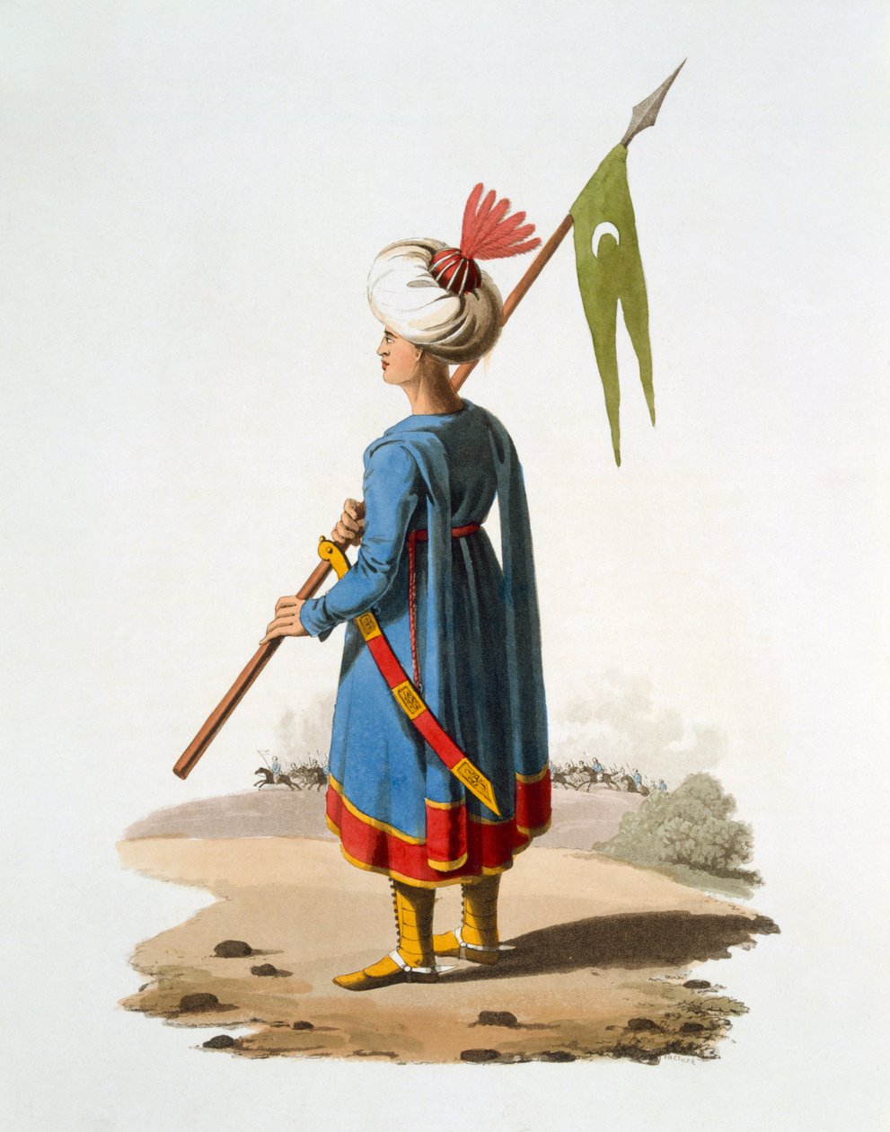 Chorąży okaziciela Spahis, 1818 (kolorowa akwatinta) autorstwa English School