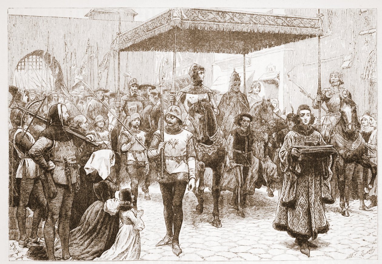 Wejście papieża Jana do Konstancji, ilustracja z Historii protestantyzmu Jamesa Aitkena Wylie (1808-1890), wyd. 1878 autorstwa English School