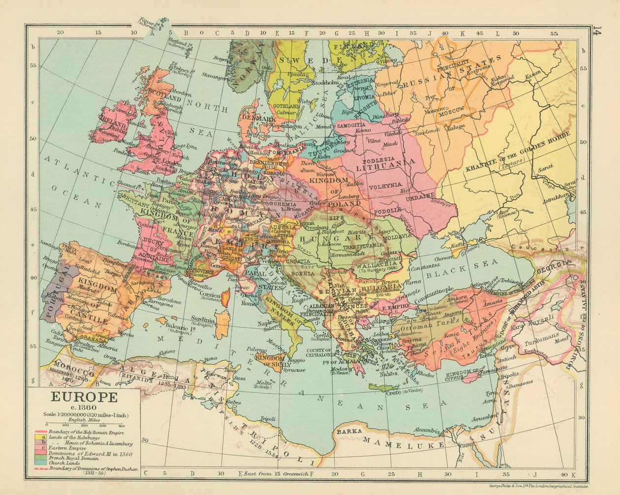 Europa ok. 1360 r. (litografia kolorowa) autorstwa English School