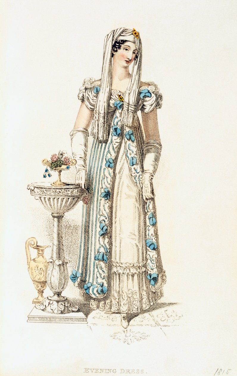 Suknia wieczorowa, talerz z modą z Ackermanns Repository of Arts autorstwa English School