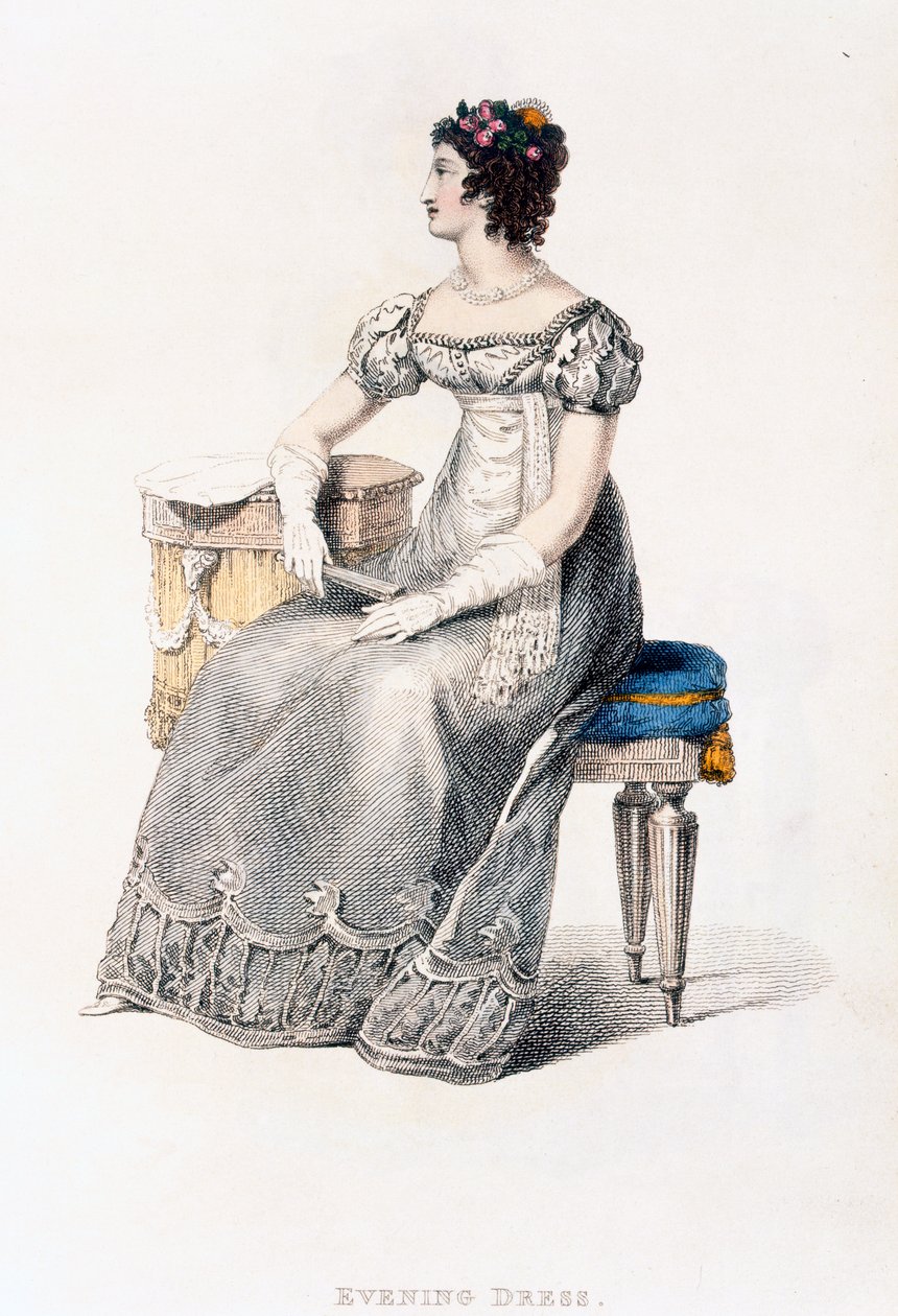 Suknia wieczorowa, talerz z modą z Ackermanns Repository of Arts autorstwa English School