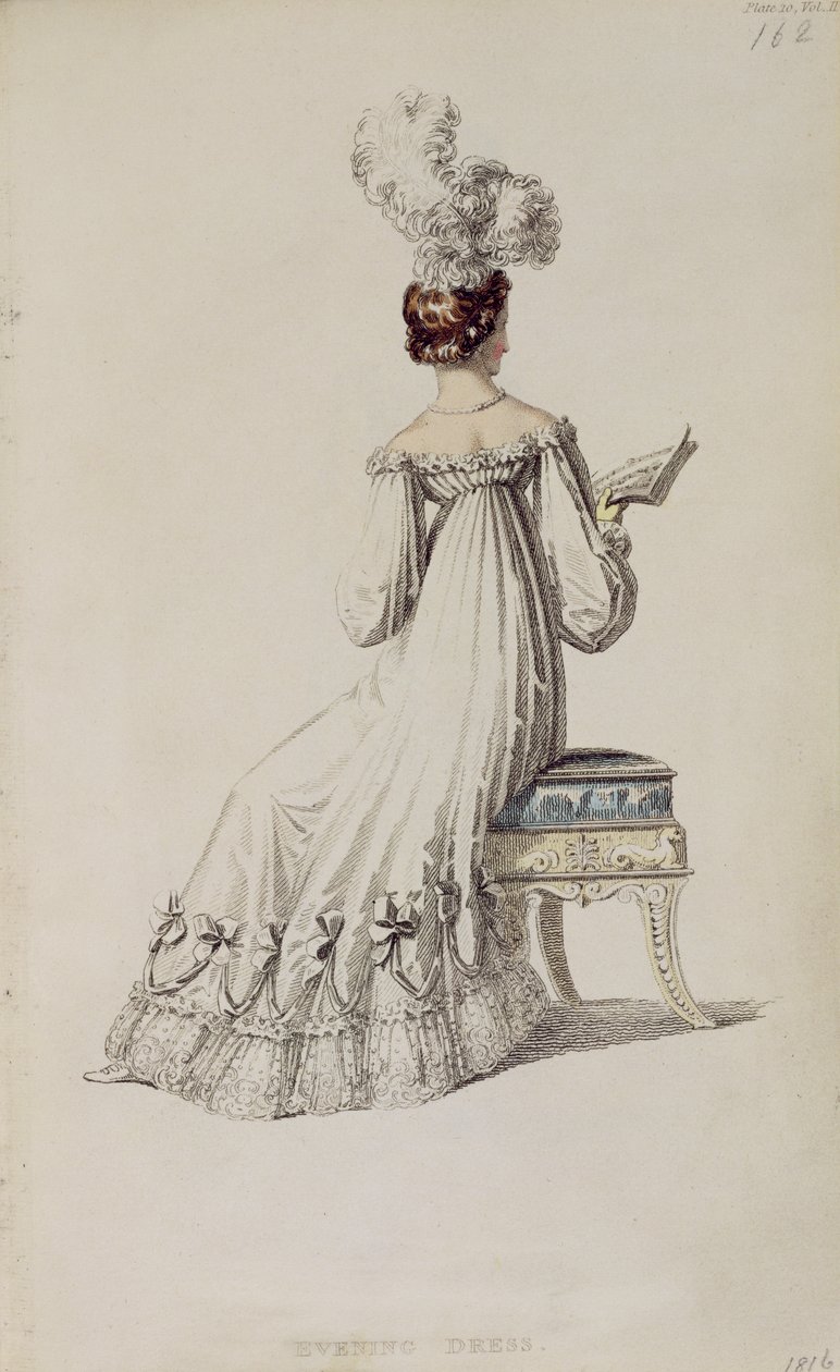 Suknia wieczorowa, talerz z modą z Ackermanns Repository of Arts autorstwa English School