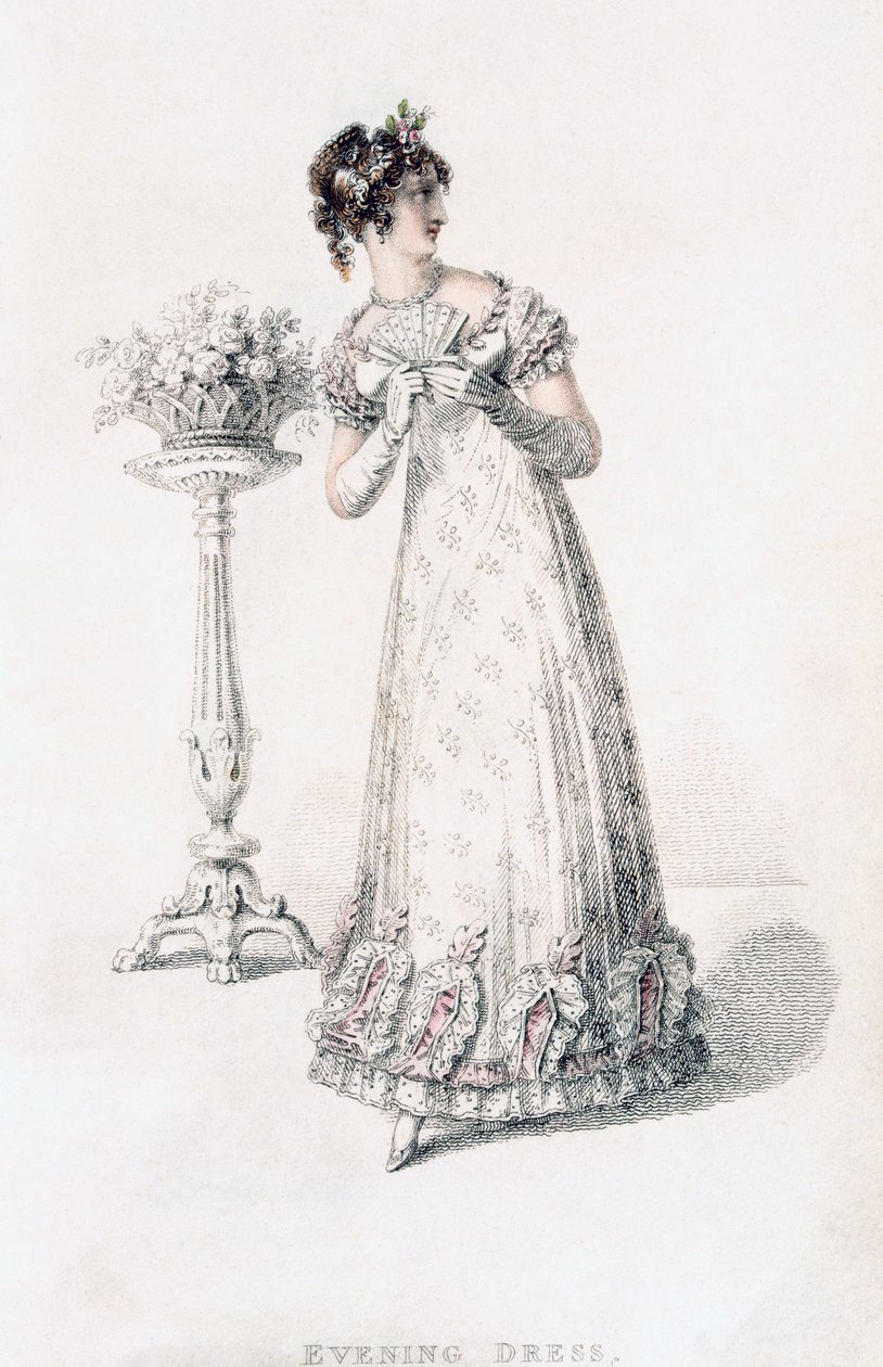 Suknia wieczorowa, talerz z modą z Ackermanns Repository of Arts autorstwa English School