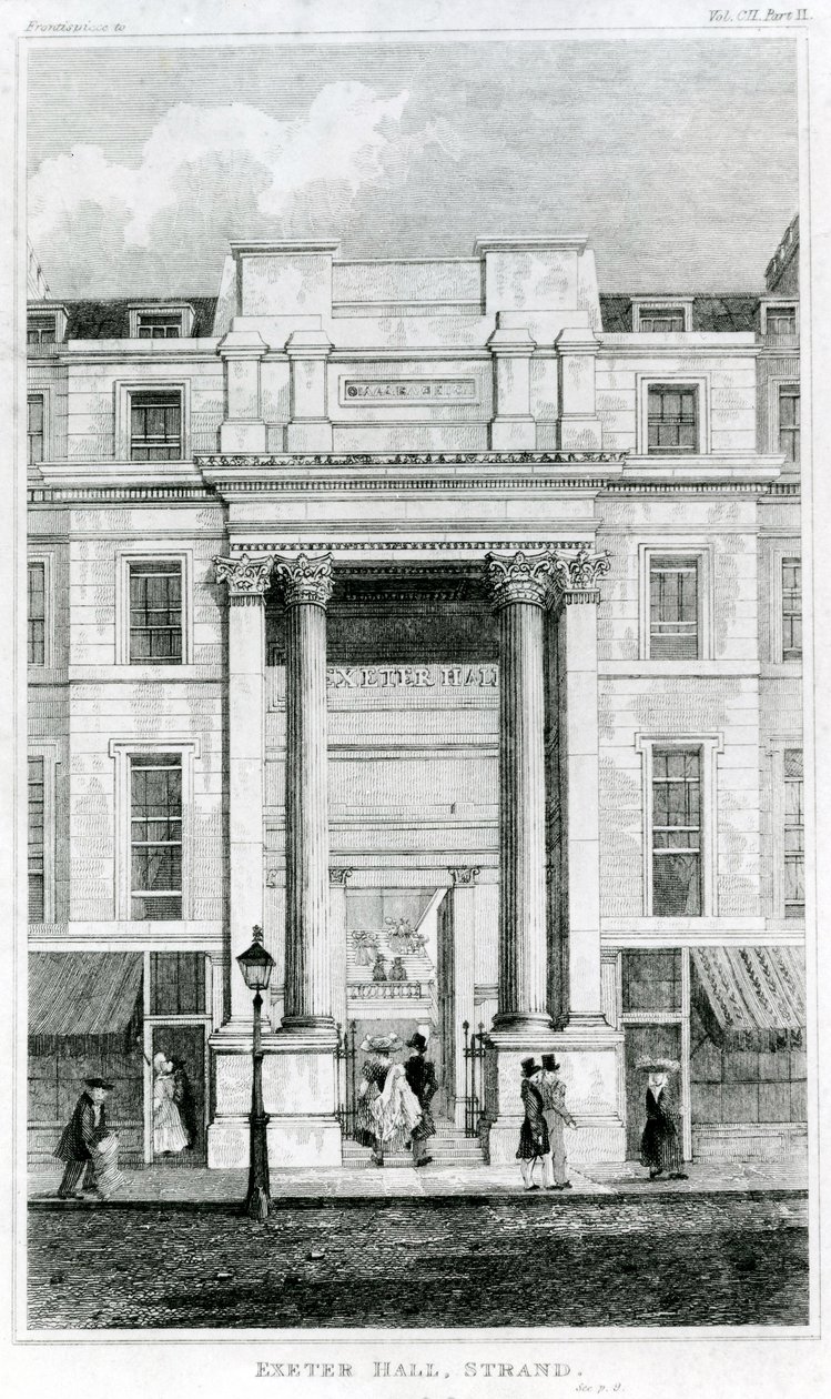 Exeter Hall, Strand, Londyn z Gentlemans Magazine autorstwa English School