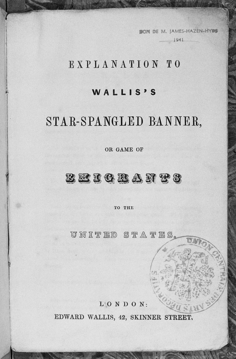 Wyjaśnienie gry gwiezdnego sztandaru lub emigrantów do Stanów Zjednoczonych, c.1840 autorstwa English School