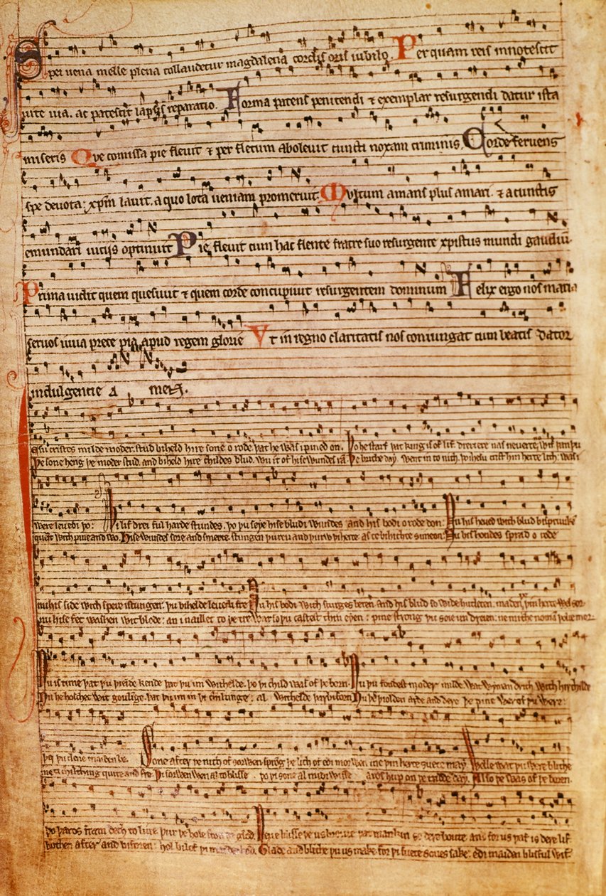 F.154v Średniowieczna notacja muzyczna (lito) autorstwa English School