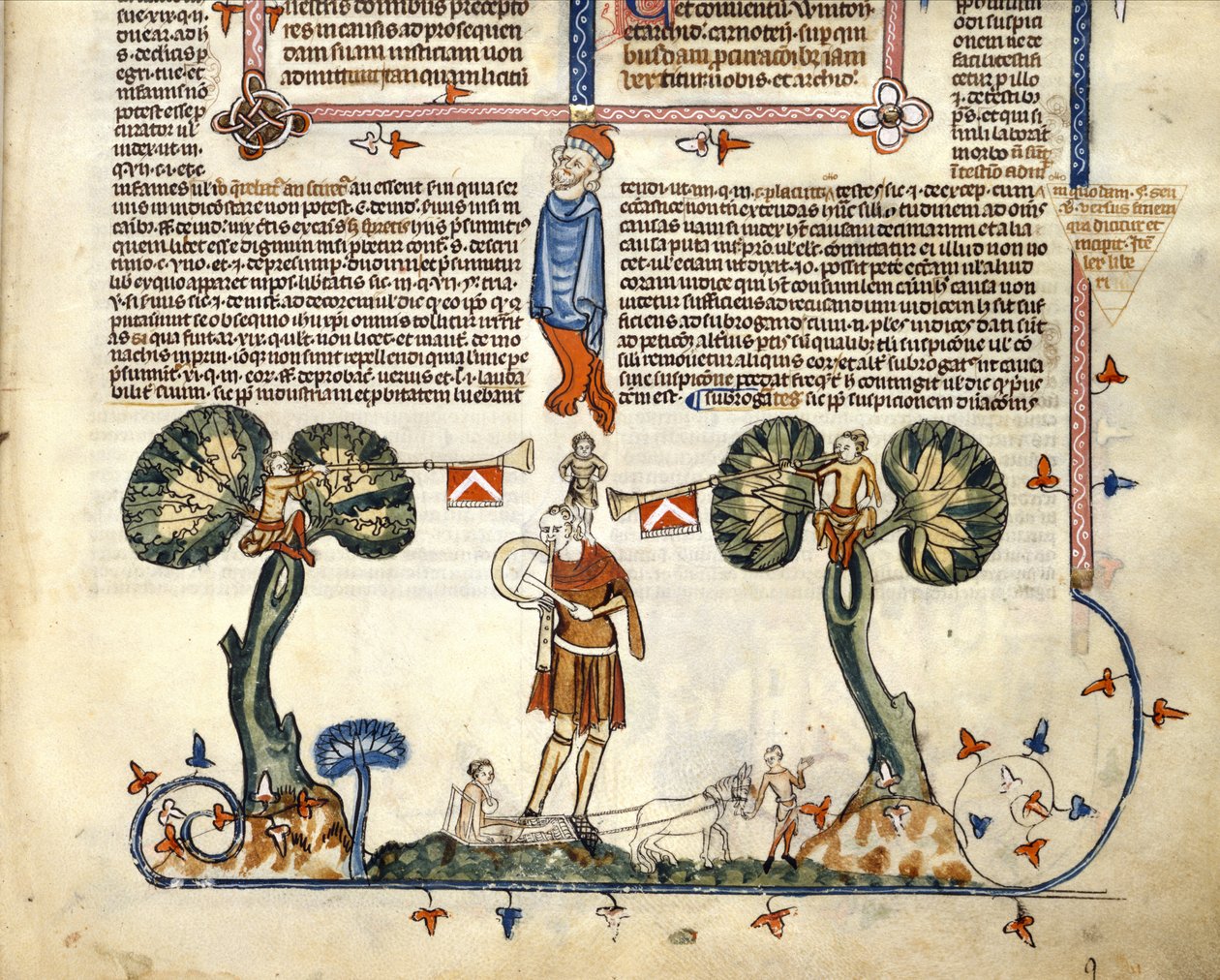 F.94 Mężczyzna grający w Fife and Drum, z Decretals Smithfield, c.1340 (welum) autorstwa English School