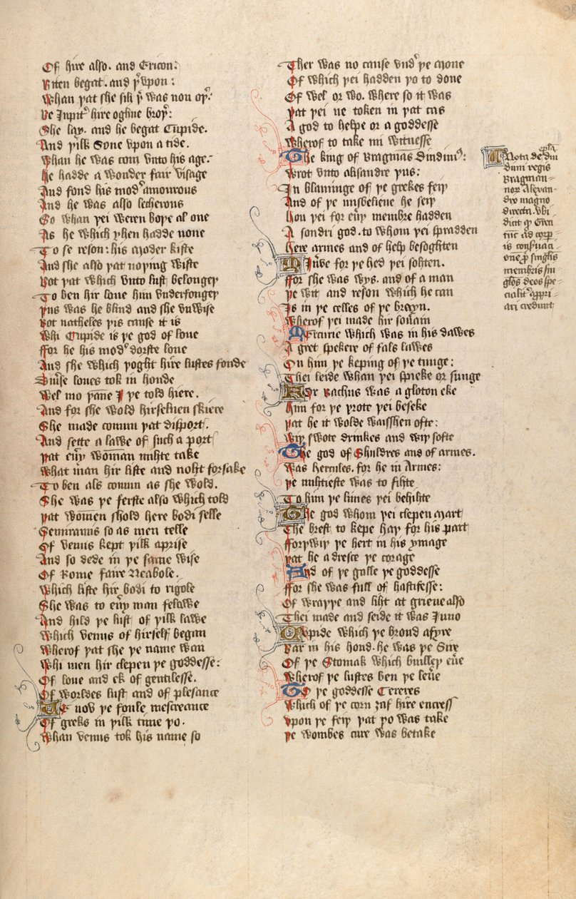 F98r z Ms New Coll 266, De configureio amantis autorstwa Johna Gowera (pióro i atrament na welinie) autorstwa English School
