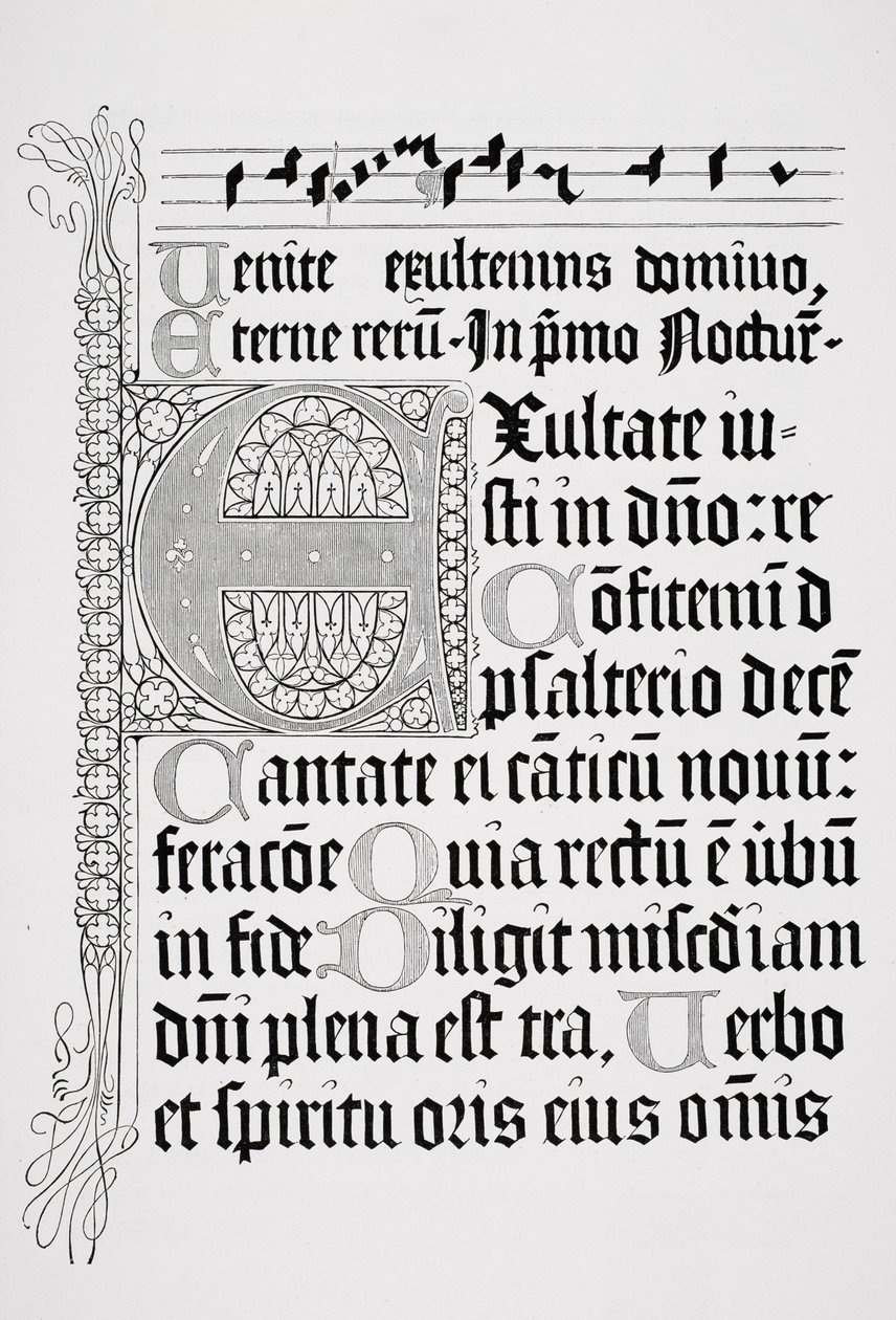 Faksymile strony z psałterza, wydrukowane przez Johanna Fusta i Petrusa Schoiffera, Moguncja, 1459 autorstwa English School