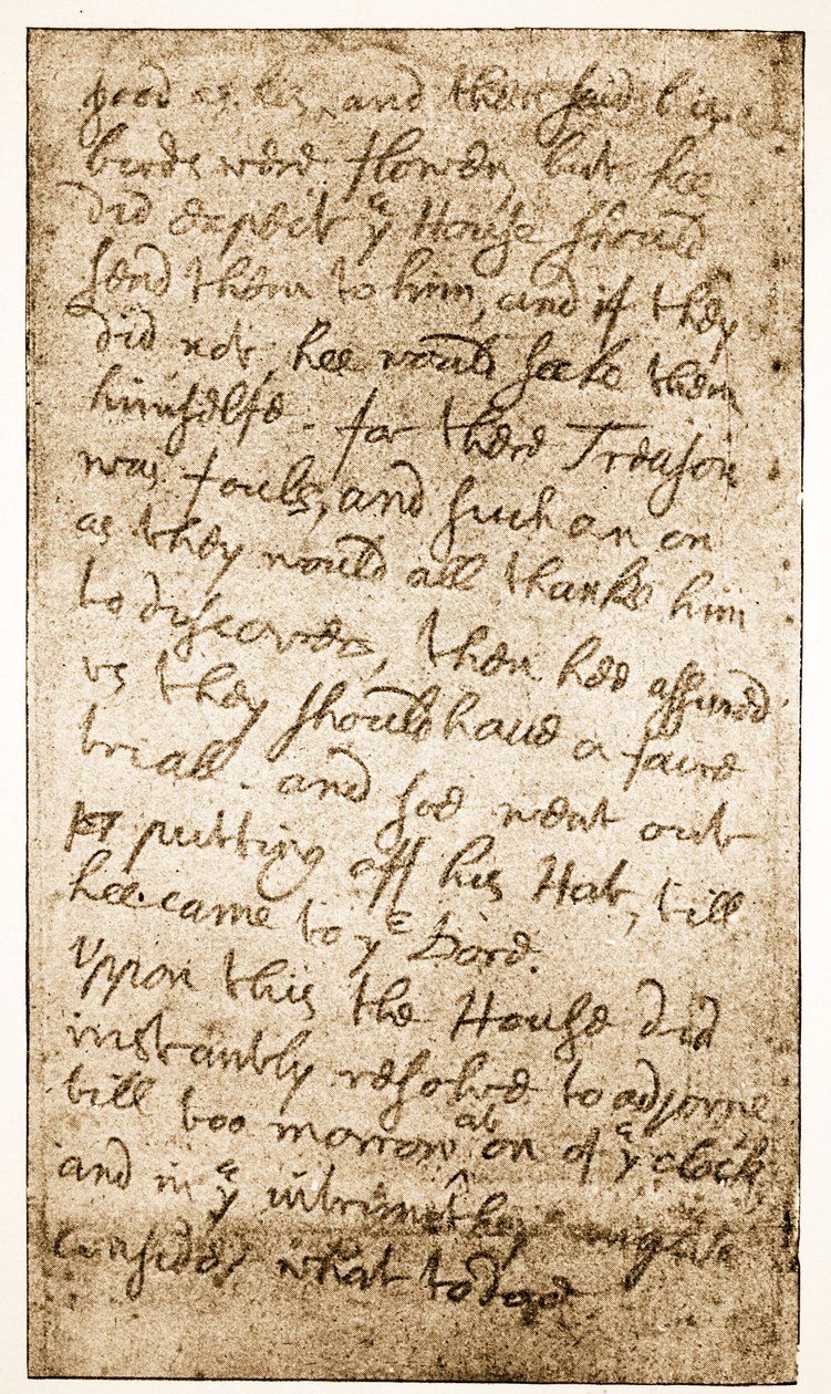 Faksymile strony notatek Sir Ralpha Verneya o Długim Parlamencie z Memoirs of the Verney Family (zdjęcie w sepii) autorstwa English School