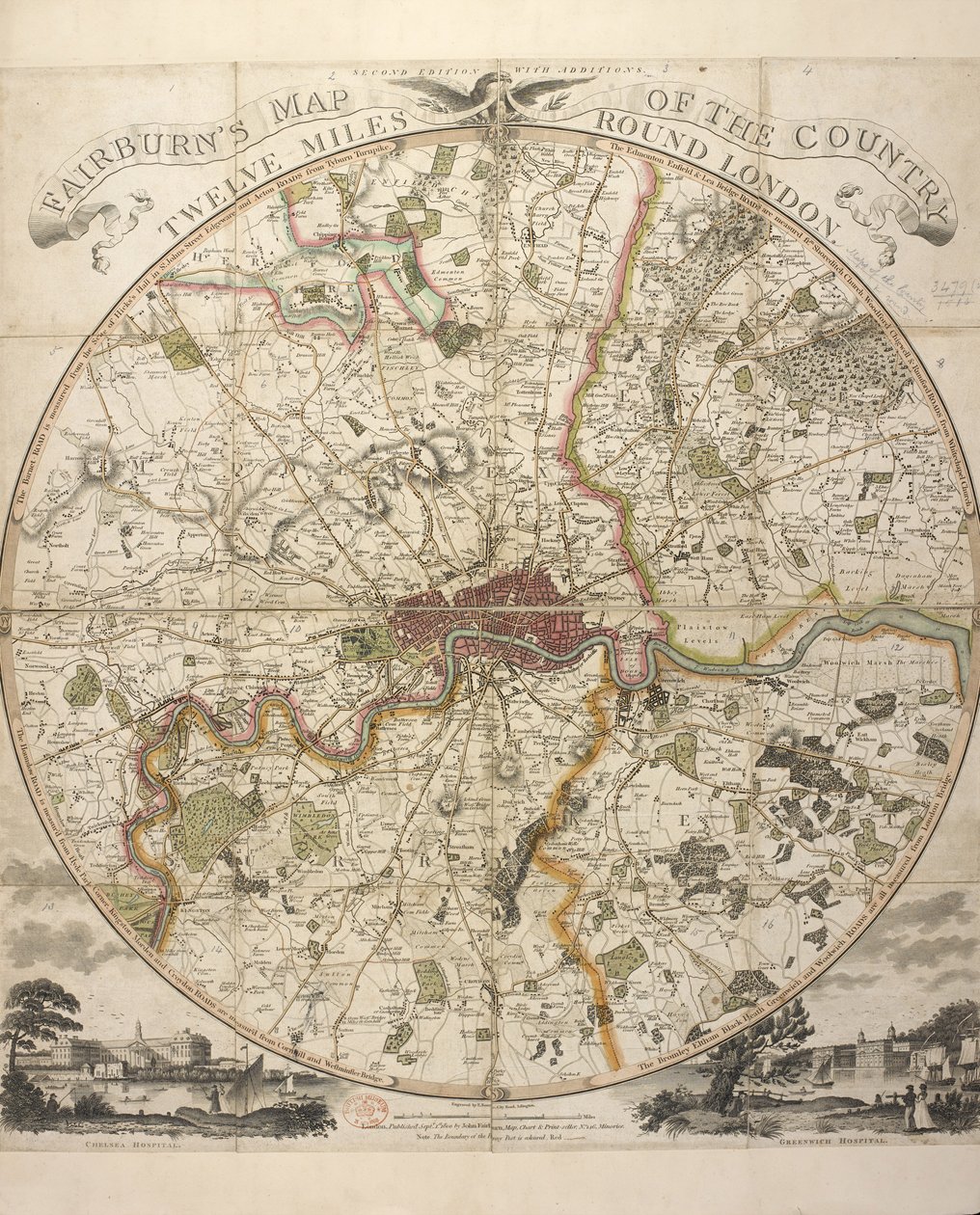Mapa kraju Fairburna dwanaście mil wokół Londynu autorstwa English School