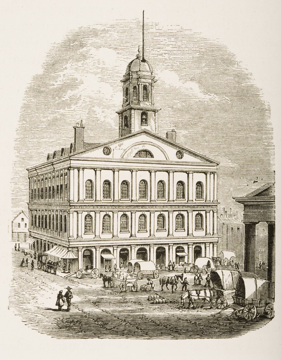 Faneuil Hall, Boston, ok. 1870, z „American Pictures” opublikowanej przez religijne Towarzystwo Traktowe, 1876 autorstwa English School