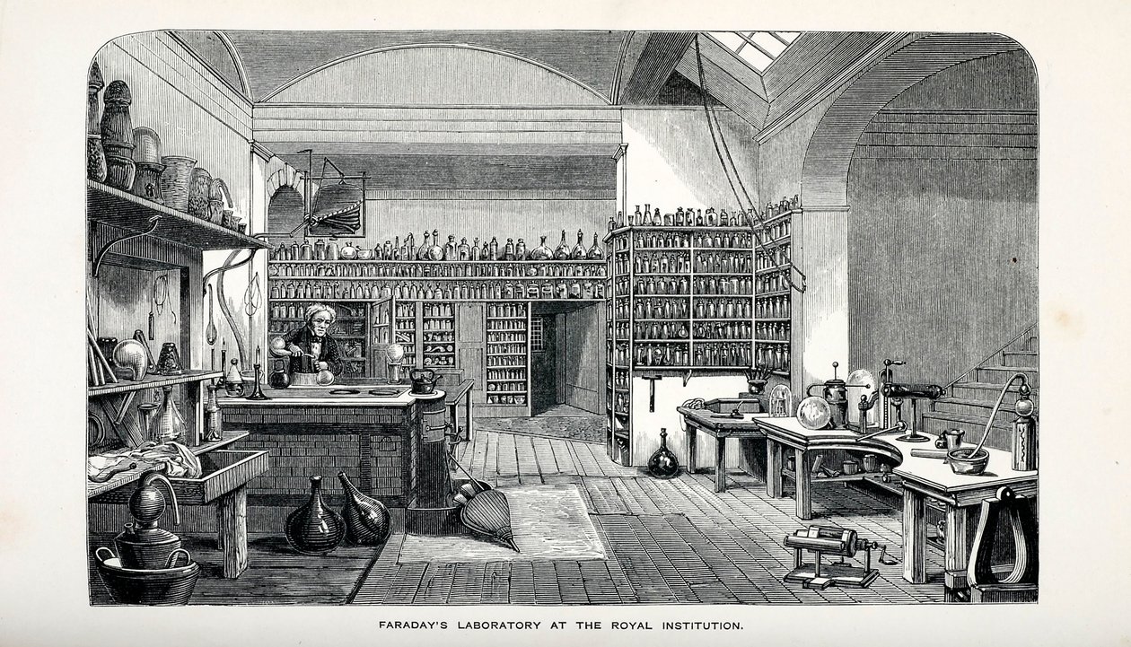 Laboratorium Faradaya w Instytucie Królewskim, wyd. 1870. autorstwa English School