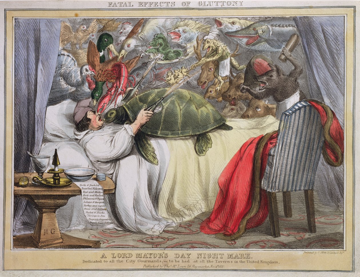 Śmiertelne skutki obżarstwa, nocna klacz Lord Mayors Day, opublikowana przez Thomasa McLeana (1788-1875) 1830 autorstwa English School
