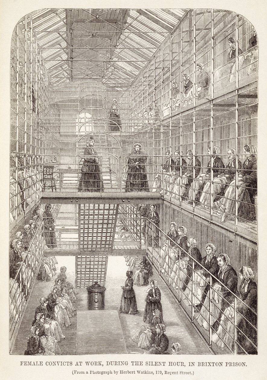 Skazańce w pracy podczas godziny ciszy w więzieniu Brixton, z The Criminal Prisons of London i Scenes of Prison Life autorstwa Henry