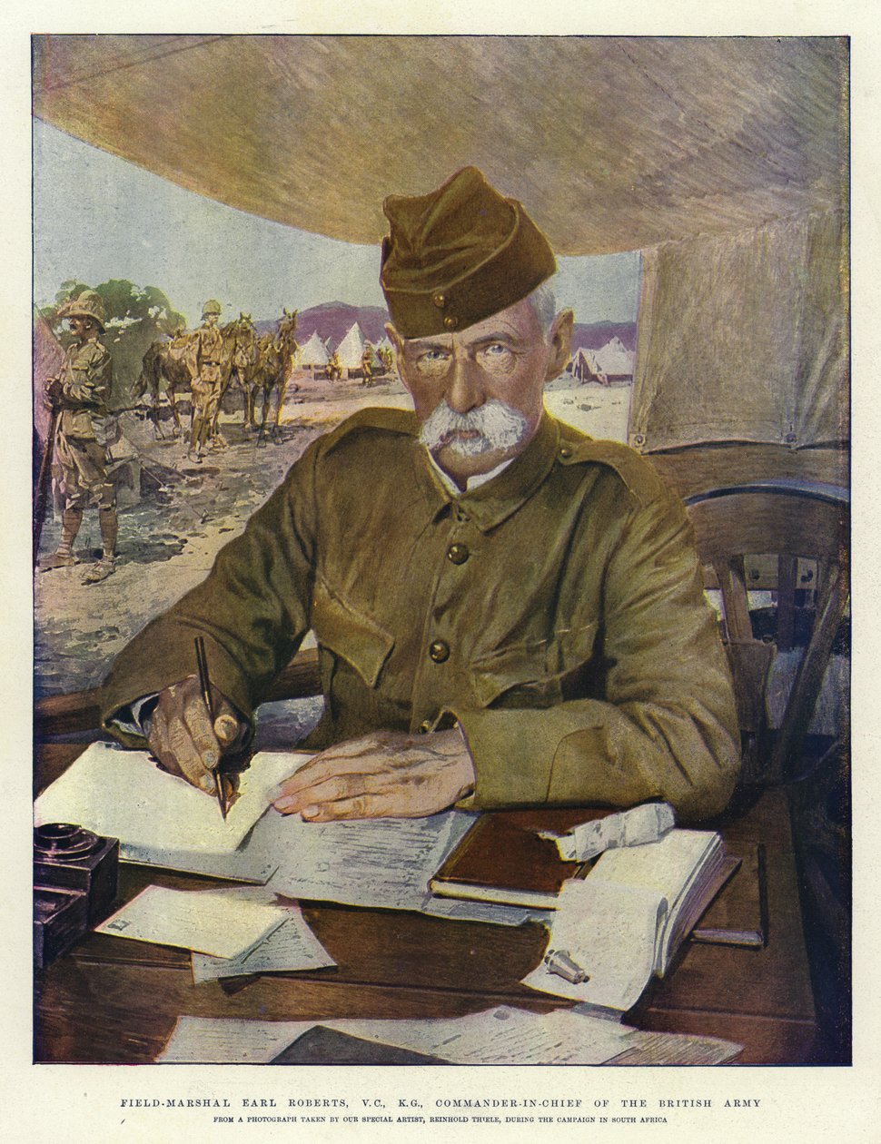 Marszałek polowy Earl Roberts, VC, KG, głównodowodzący armii brytyjskiej (kolorowa litografia) autorstwa English School