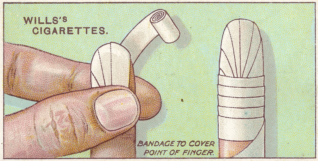 Bandaż na palec, nr 50 z serii kart Willss Cigarettes, 1913 autorstwa English School