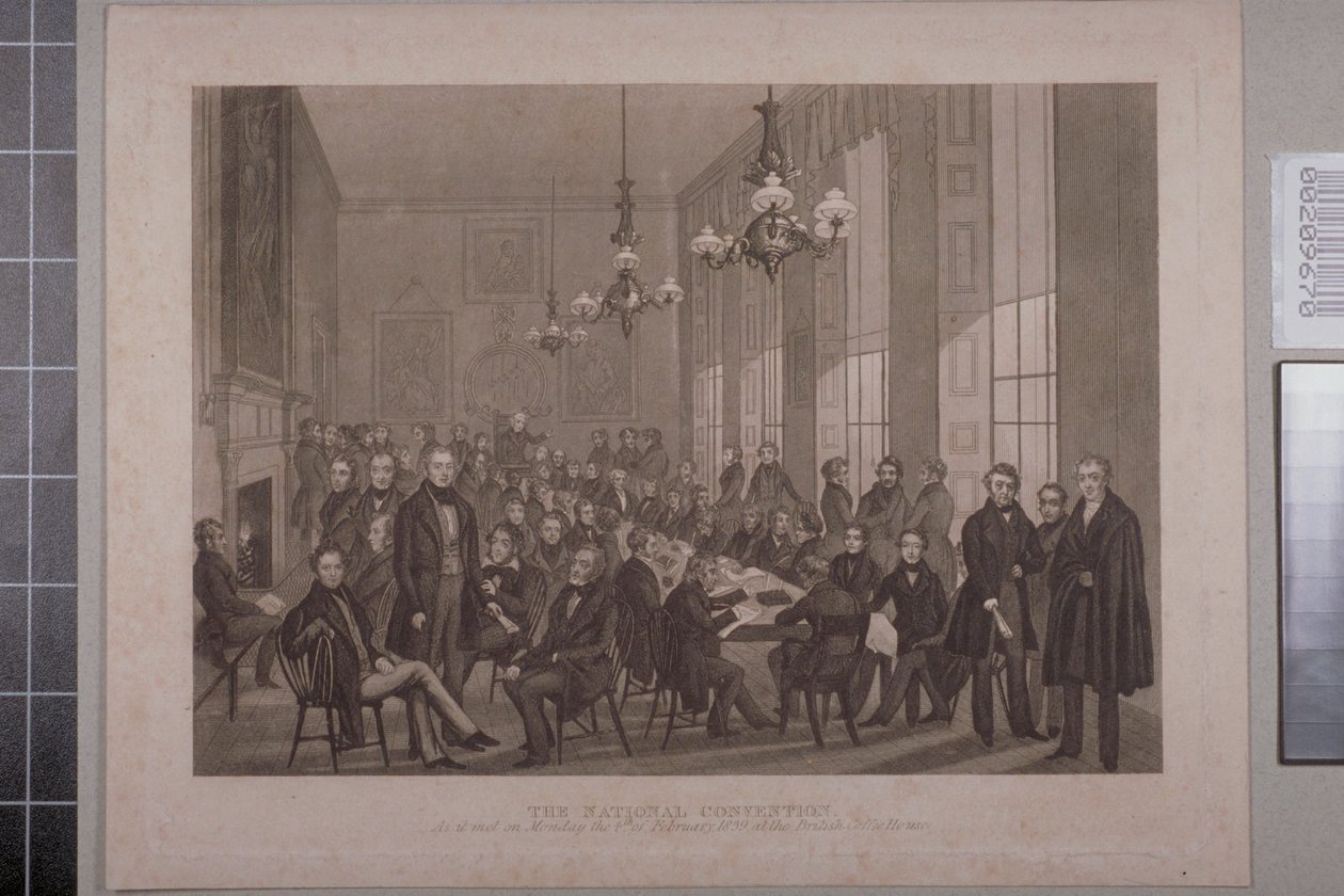 Pierwsze spotkanie czartystów, brytyjska kawiarnia na Cockspur Street, 1839 autorstwa English School